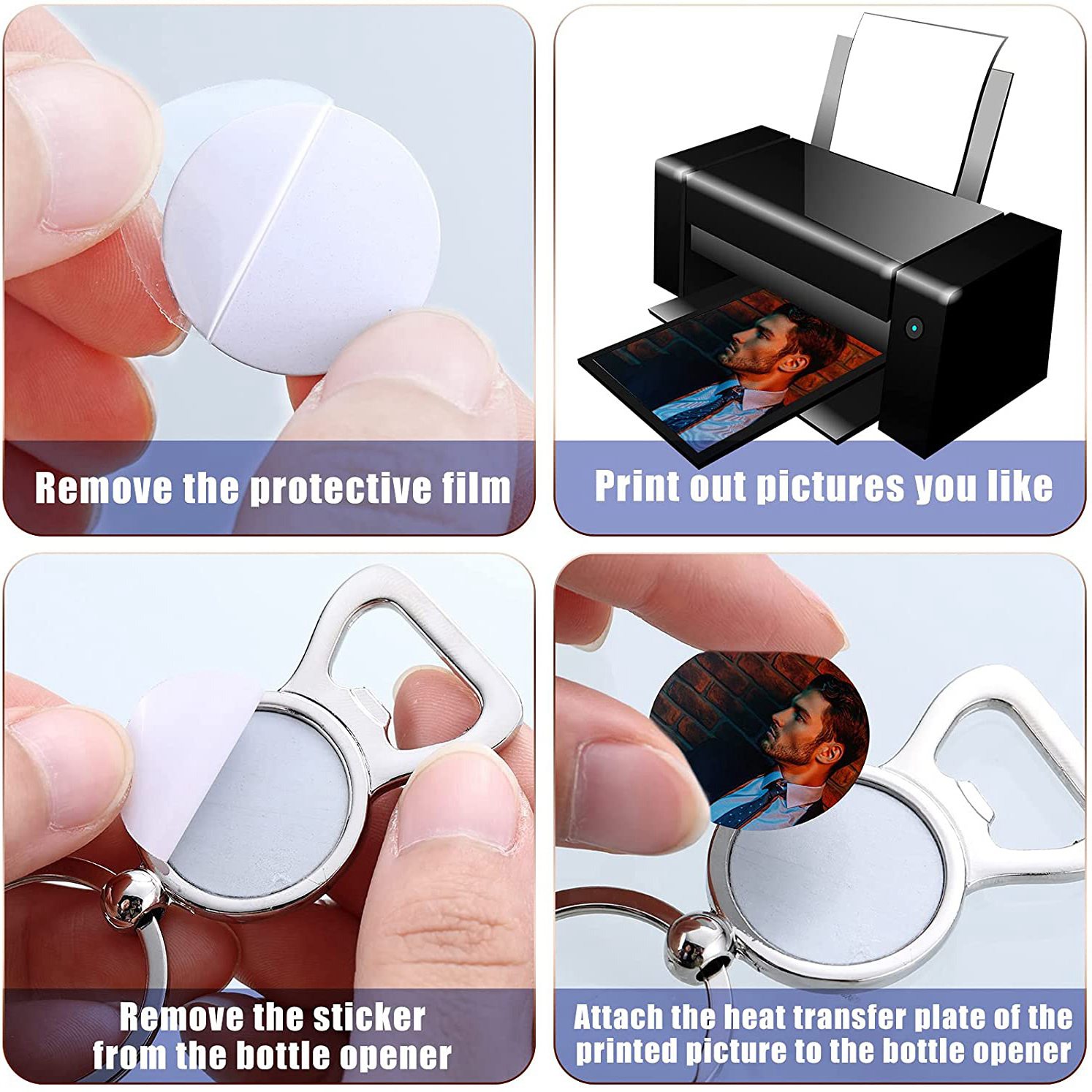 Bottle Opener Keyring - AED7-10 Piezas Llaveros en Blanco para